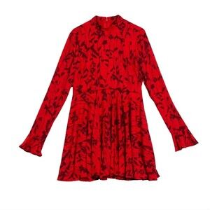 Guess Floral Aline Flowy Long Sleeve Turtleneck Dress Small